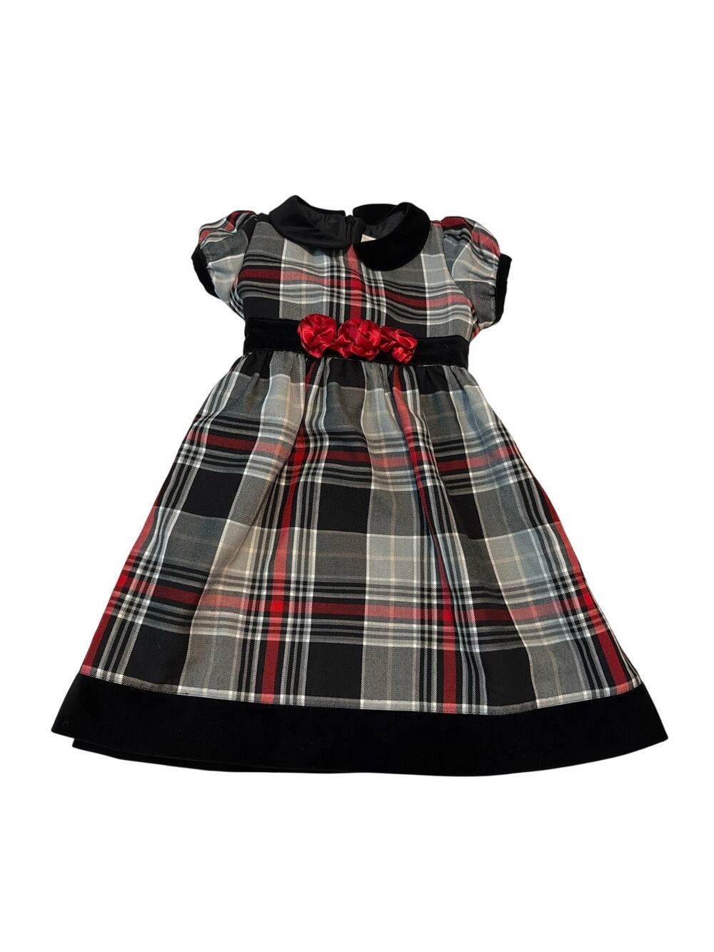 Hanna Andersson Girls Size 100 (4T) Plaid Holiday Dress Velvet Trim Rosettes